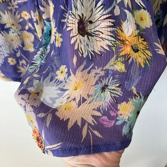 Sundance Blouse M Purple 100% Silk Floral Sheer Peasant Top Boho Cottagecore - Picture 7 of 10